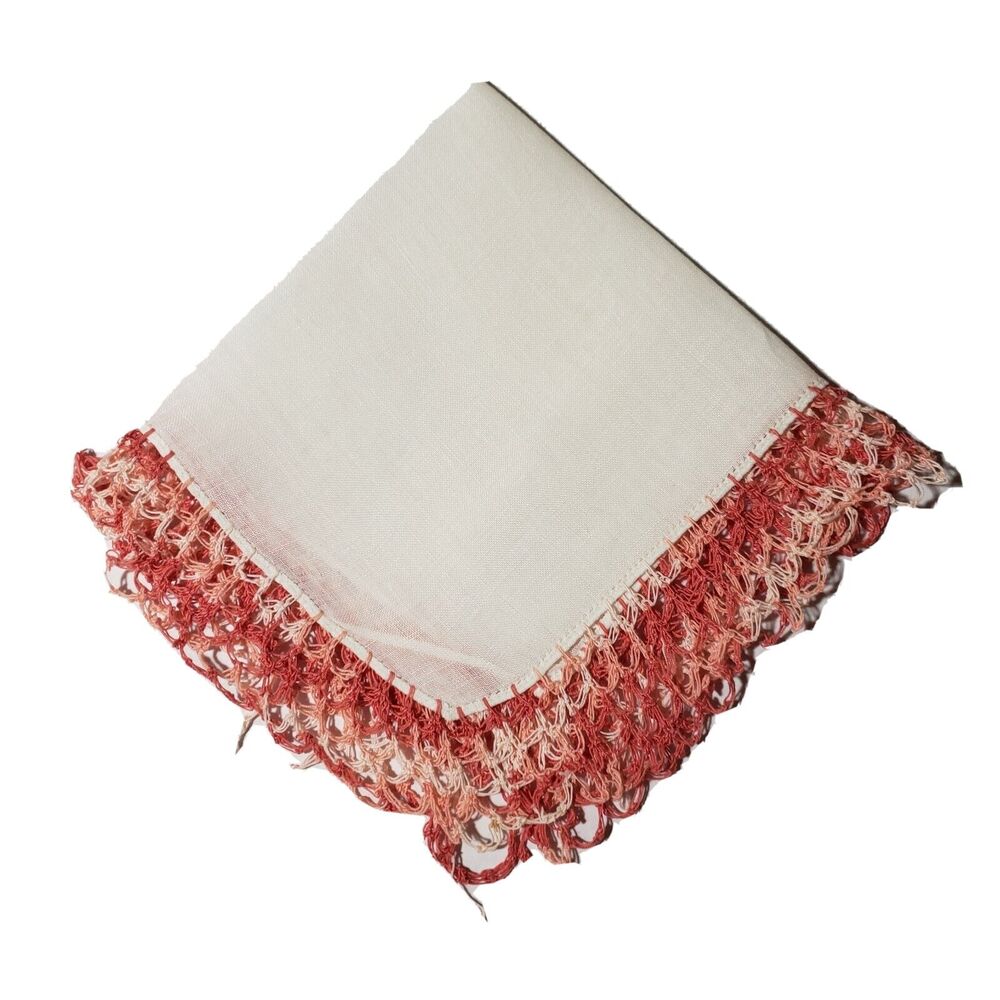 VINTAGE HANKIE PINK OMBRE CROCHET EDGE HANDMADE POCKET SCARF BRIDAL